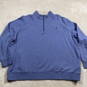 Polo Ralph Lauren Sweatshirt Mens Big 3XB Blue 1/4 Zip Mock Neck Pullover Preppy